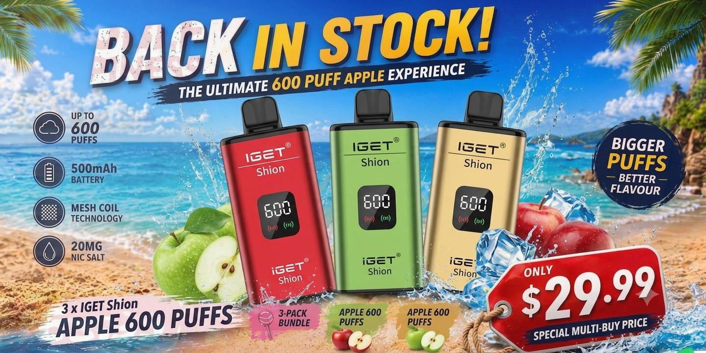 Apple 600 Puffs Disposable 3 x IGET Shion banner